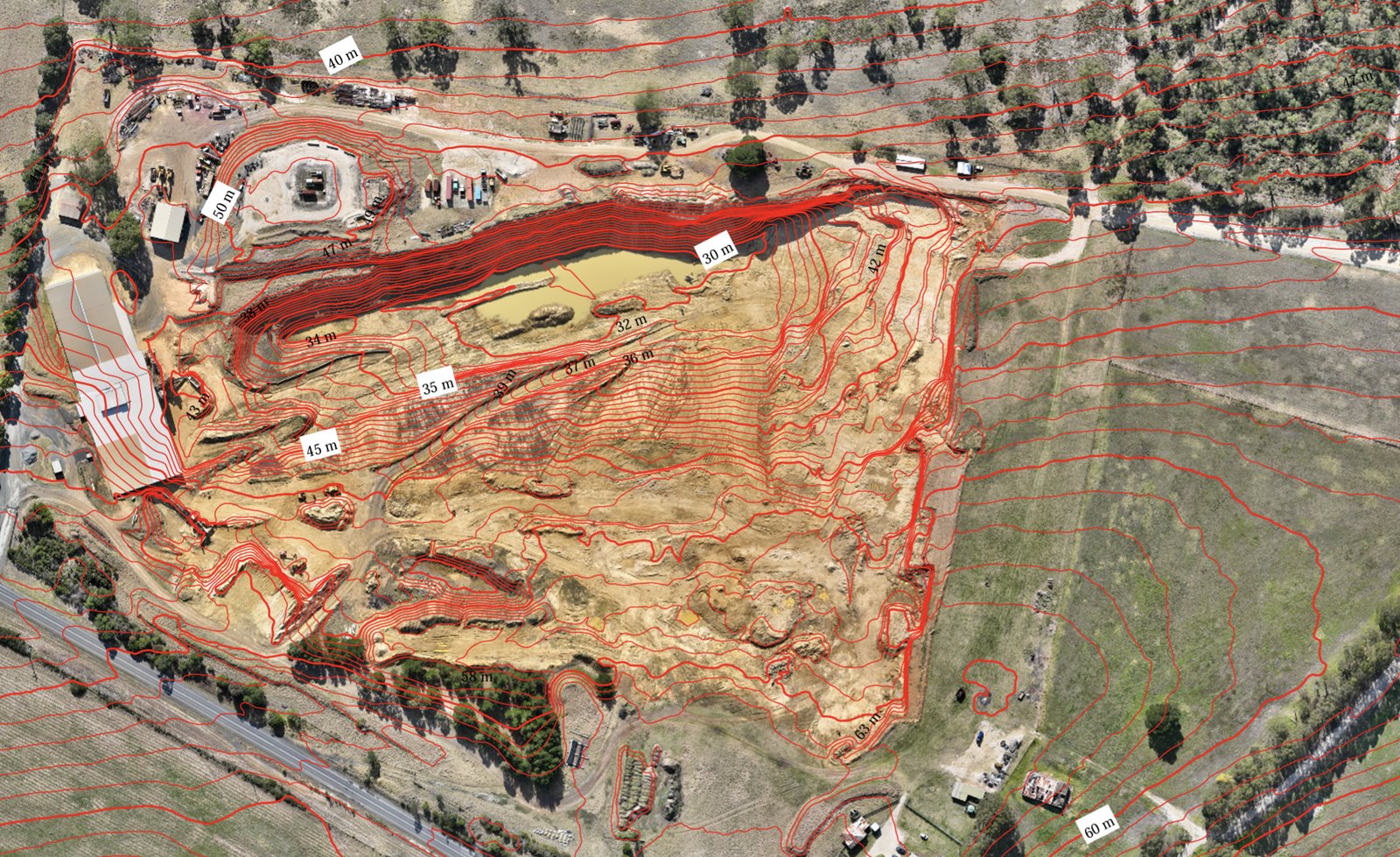 Quarterly volumetric survey with contour overlay
